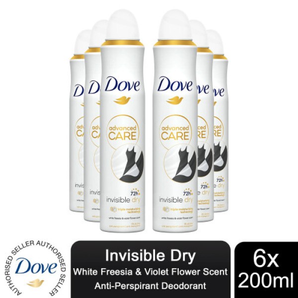 Dove Advanced Care AP Antiperspirant Spray, 200ml (Buy 6 Bottles - Invisible Dry)